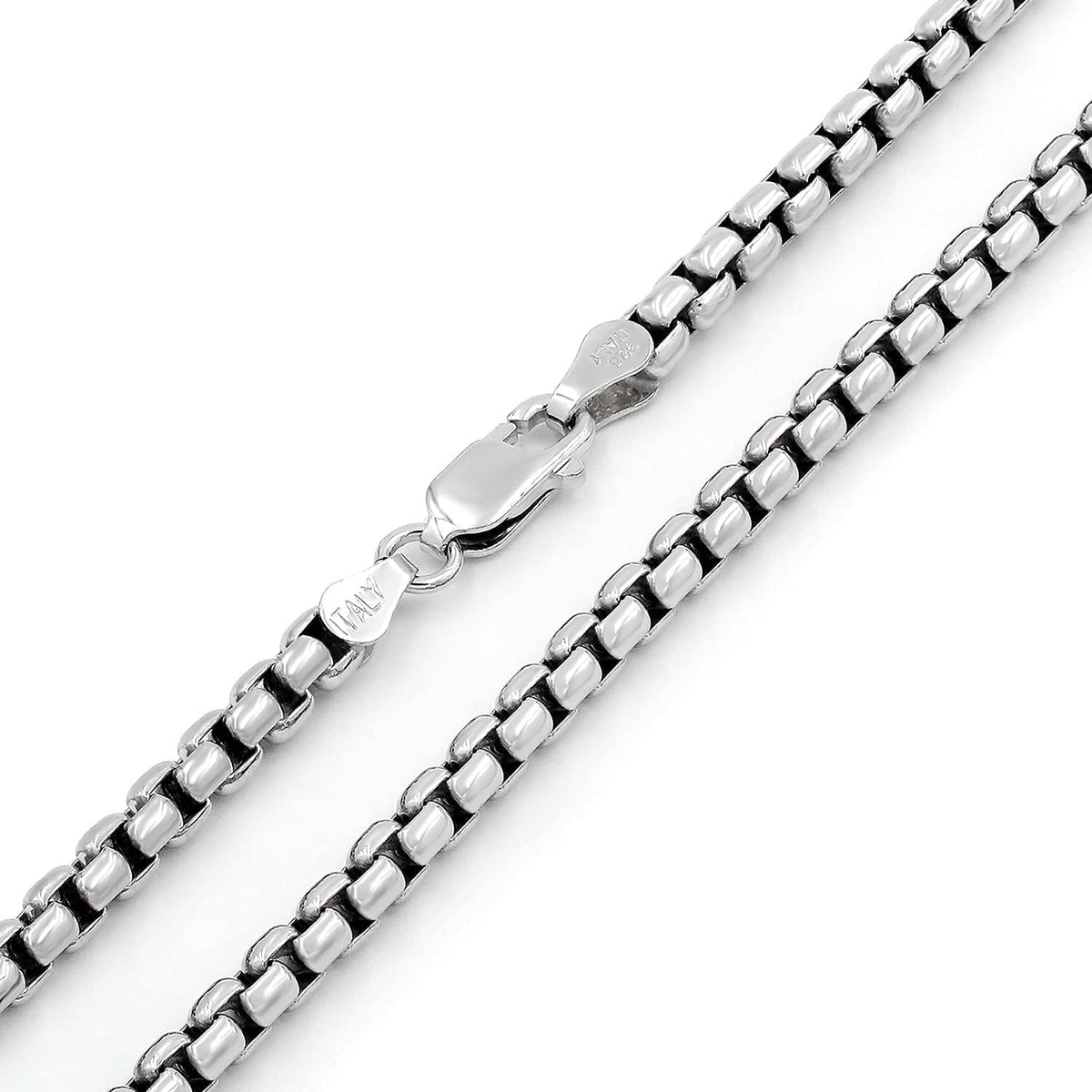 925 Sterling Silver 3.5mm Round Box Rhodium Chain