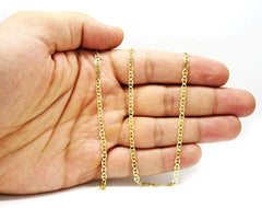 14K Yellow Gold 3mm Mariner Chain, FREE Microfiber Cloth, Solid Flat Anchor Link Necklace, Giorgio Bergamo