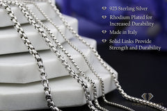 925 Sterling Silver 3.5mm Round Box Rhodium Chain