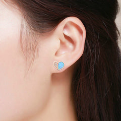 925 Sterling Silver Rose Gold Plated Blue Fire Opal Heart Stud Earrings