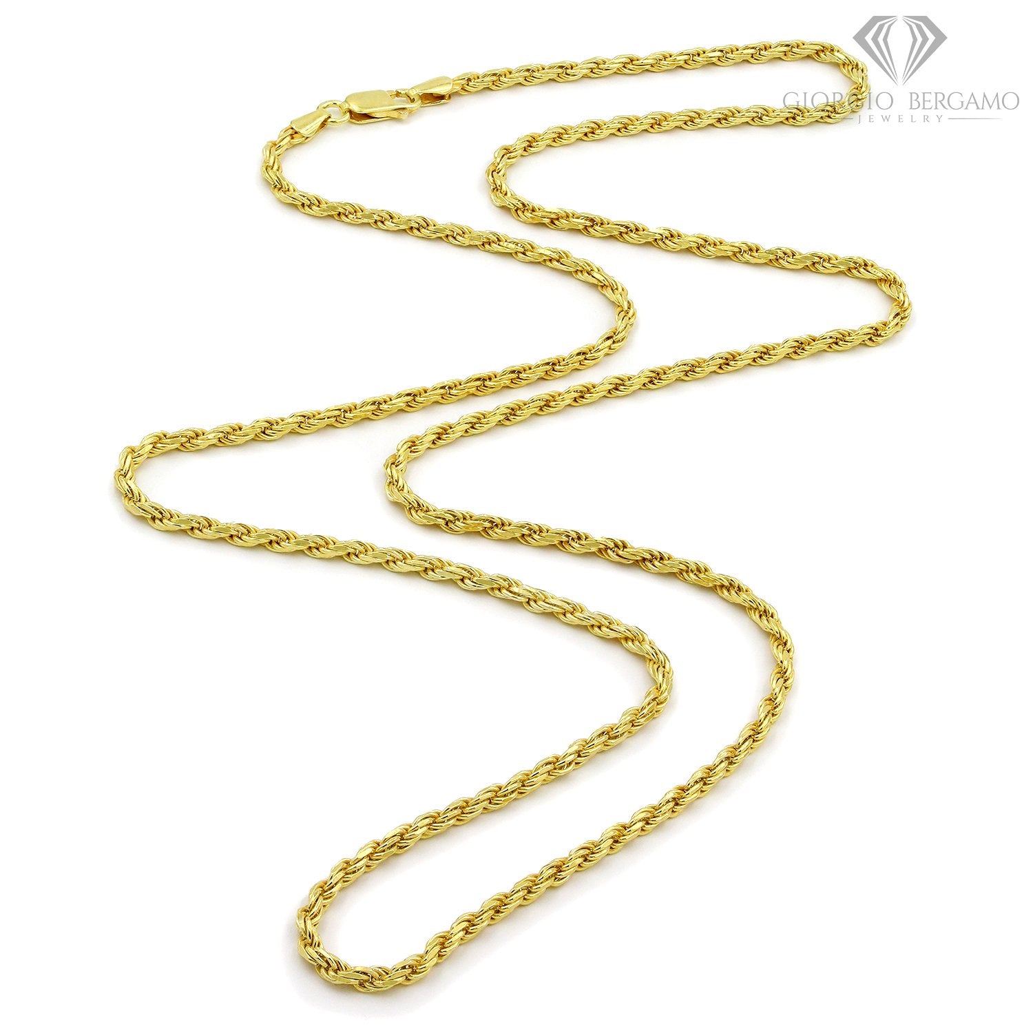 925 Sterling Silver 5mm Solid Rope Diamond Cut Gold Plated Chain, 30