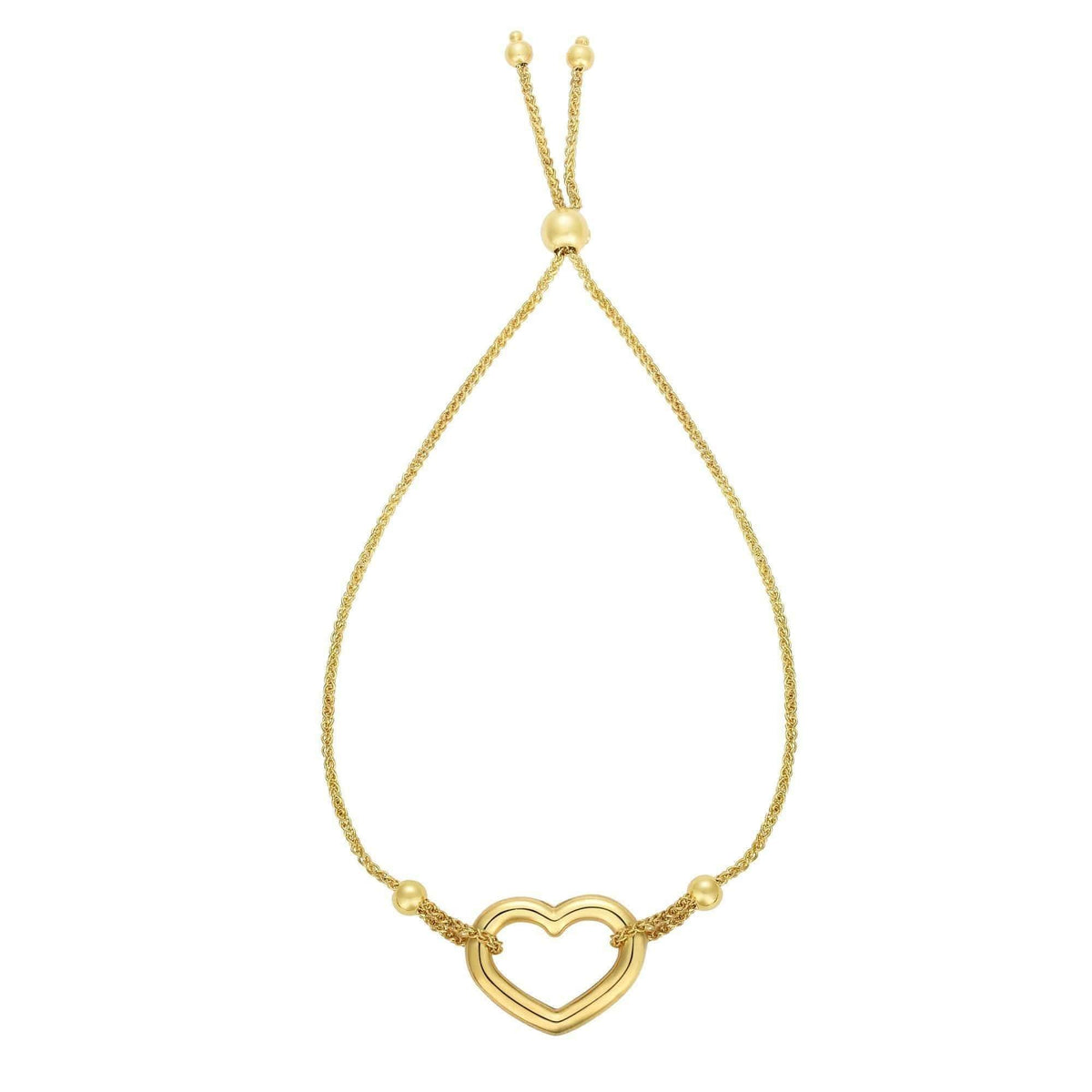 14K Yellow Gold Open Heart Adjustable Pull Bolo Bracelet