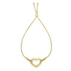 14K Yellow Gold Open Heart Adjustable Pull Bolo Bracelet