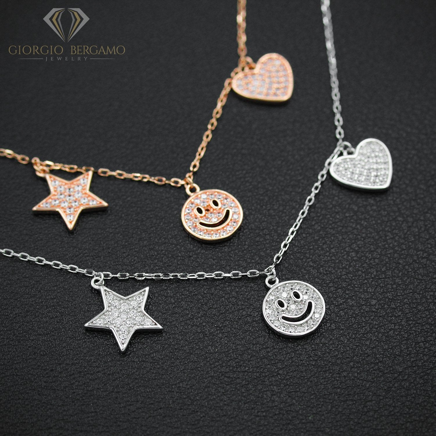 Pave CZ Heart Lock Necklace and Earrings Set in Rose Gold over Sterling  Silver
