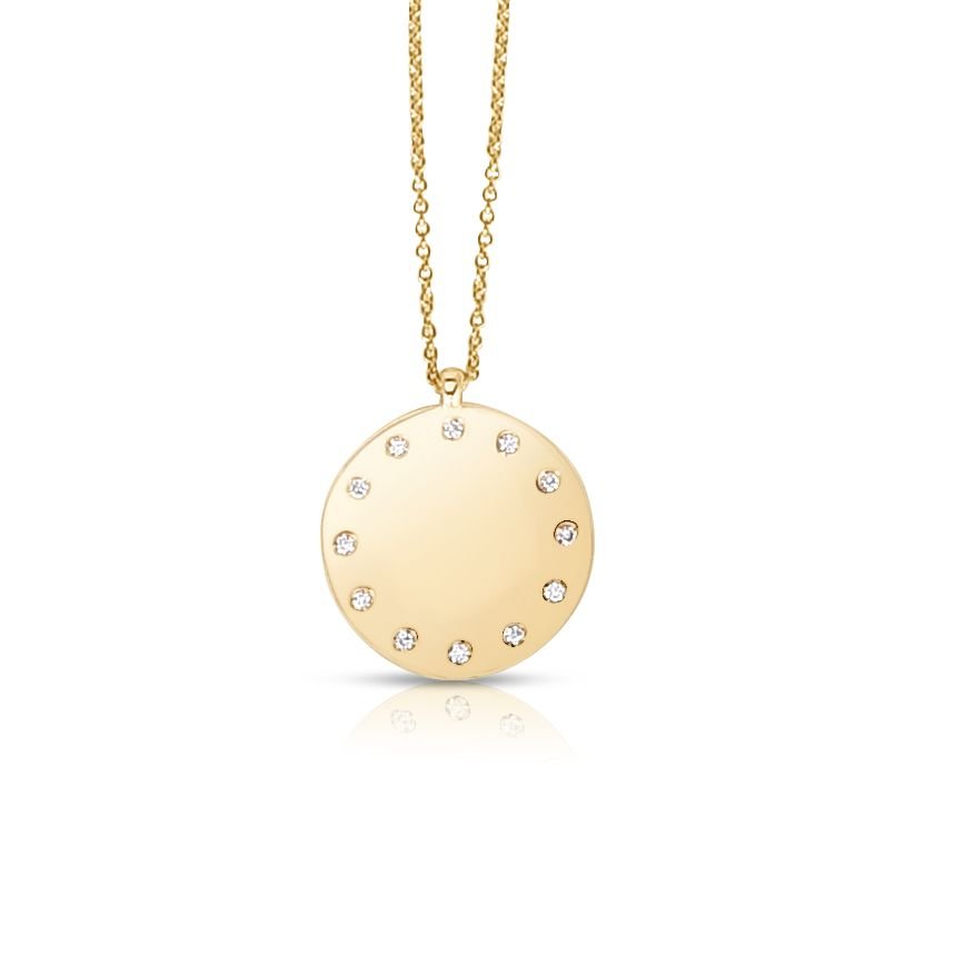 14K Yellow Gold Engraveable Diamond Disc Pendant Necklace