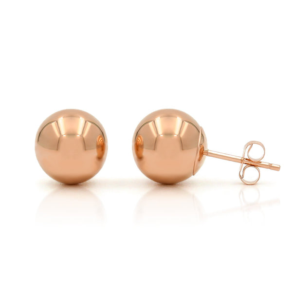 14K Rose Gold Ball Stud Earrings With Push Back 3mm to 10mm / Stud Earrings  for Womens Kids / Everyday Earrings / Aretes de Oro Real Rosado Para Mujer