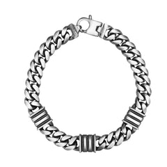 925 Sterling Silver Men's Gunmetal Miami Cuban Triple Bar Station Link Bracelet