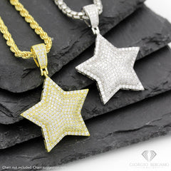 925 Sterling Silver Micro Pave Puffed Hip Hop Star Pendant Only