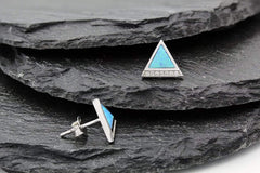 925 Sterling Silver Micro Pave Blue Fire Opal Delta Stud Earrings