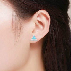 925 Sterling Silver Micro Pave Blue Fire Opal Delta Stud Earrings