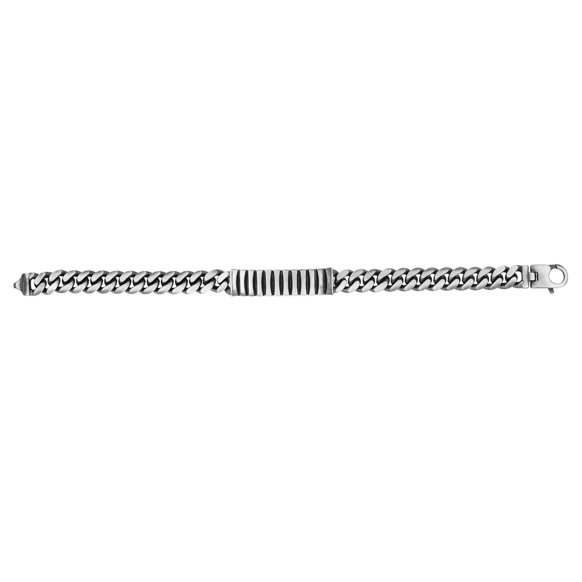 925 Sterling Silver Men's Gunmetal ID Style Bar Miami Cuban Link Bracelet