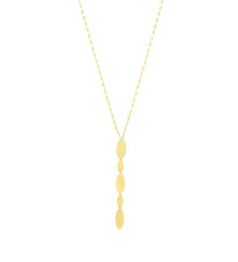 14K Yellow Gold Fancy Lariat Oval Disc Drop Necklace