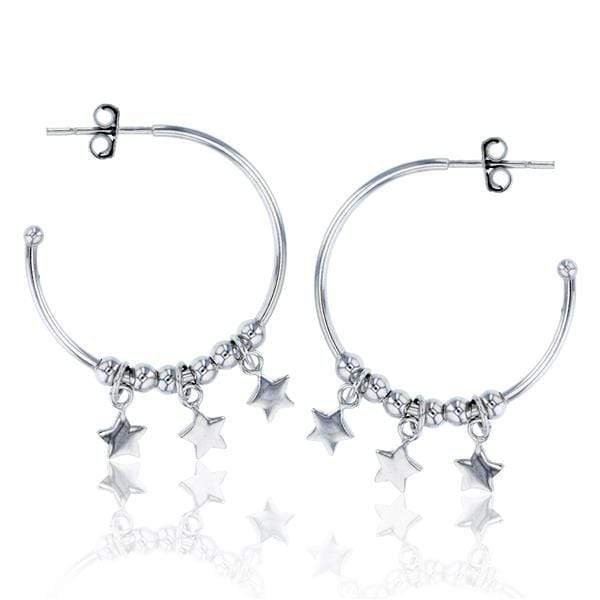 925 Sterling Silver Dangling Star Hoop Earrings