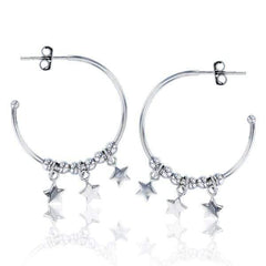 925 Sterling Silver Dangling Star Hoop Earrings