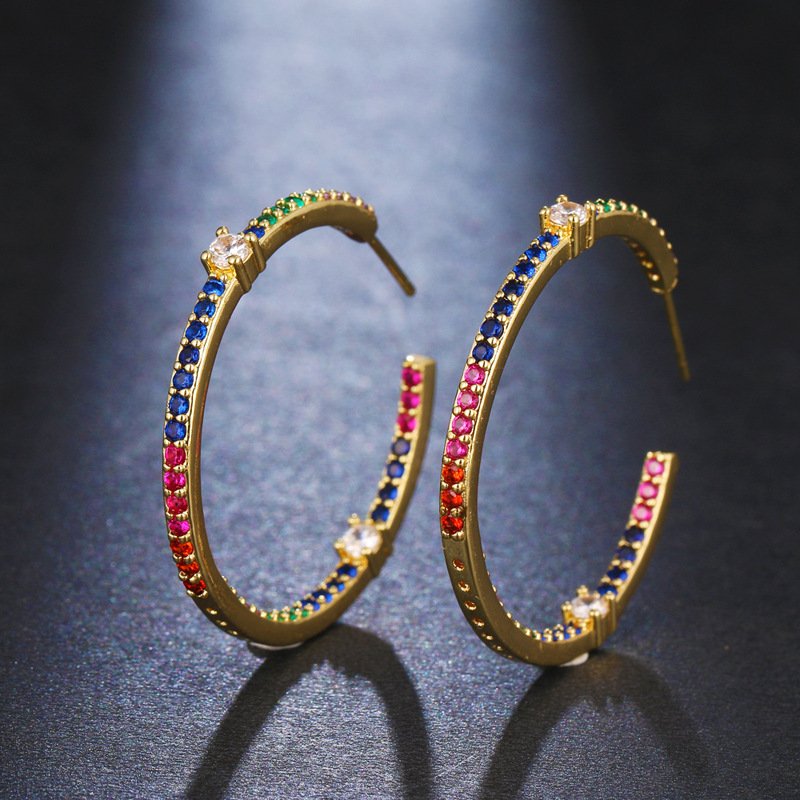 Gold Plated Micro Pave Inside Out Cubic Zirconia Hoop Earrings