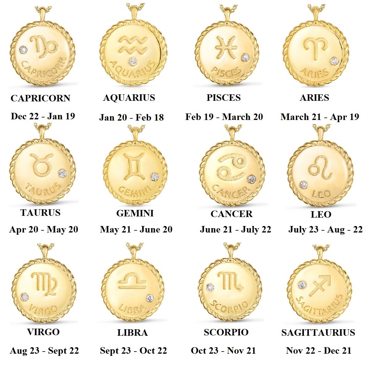 14K Yellow Gold Diamond Zodiac Sign Necklace