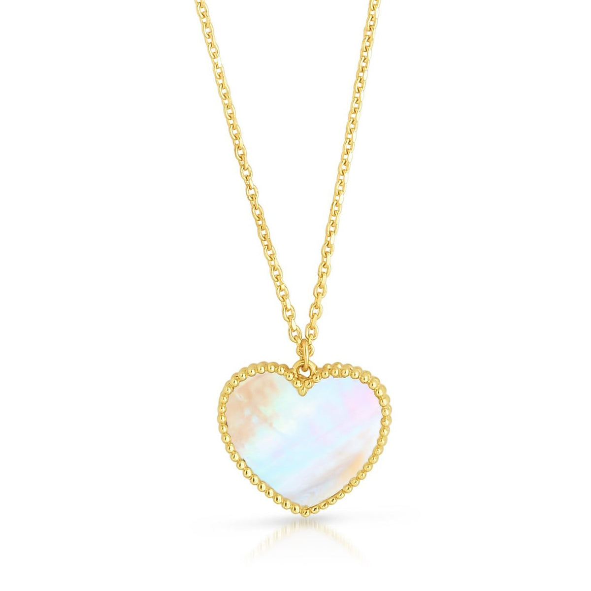 14K Yellow Gold Minimalist Gemstone Heart Pendant Necklace