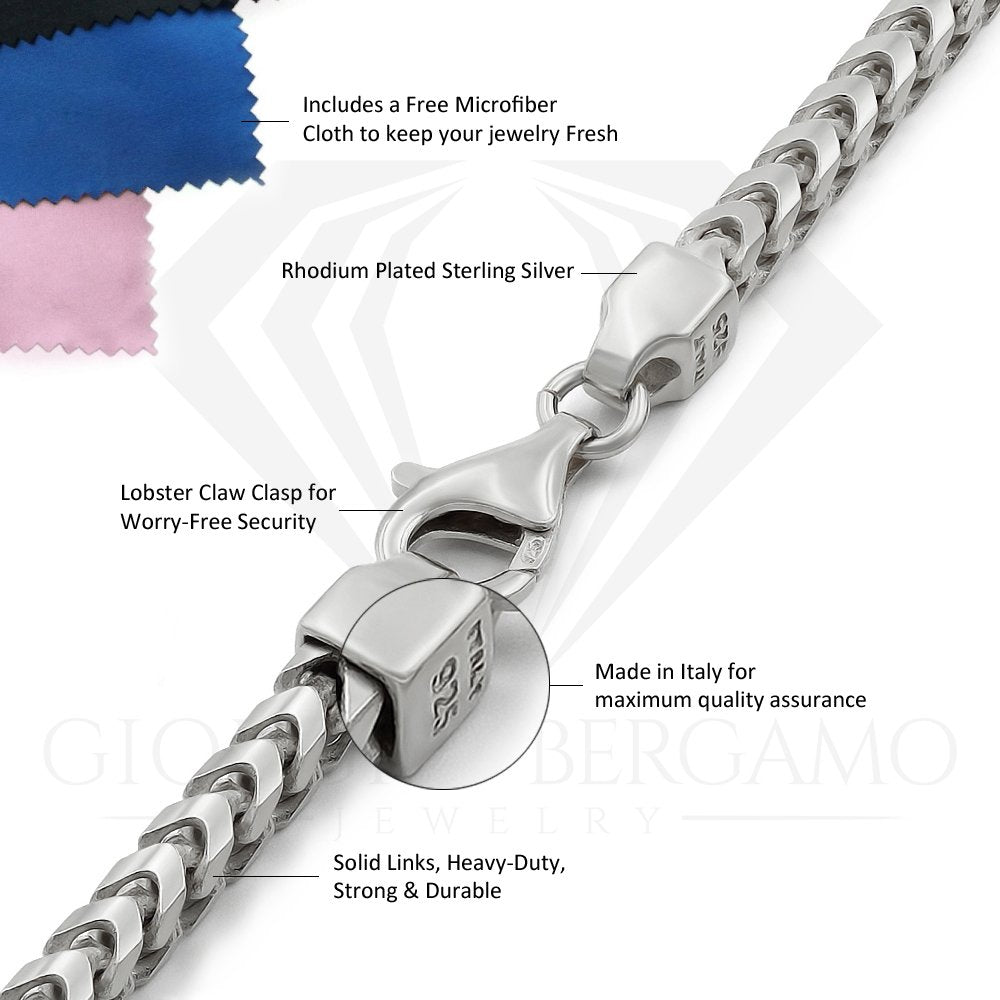 925 Sterling Silver 5mm Solid Franco Rhodium Chain – Giorgio Bergamo