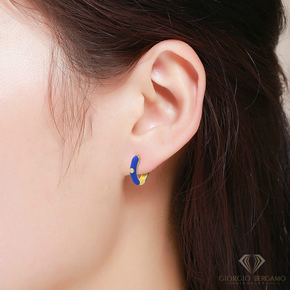 Lapis Small Hollow Hoop Earrings in Gold/blue