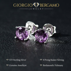 925 Sterling Silver 1.00 ct Genuine Gemstone Birthstone Stud Earrings