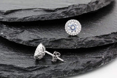 925 Sterling Silver Micro Pave Halo Stud Earrings