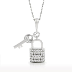 925 Sterling Silver Micro Pave Lock & Key Pendant