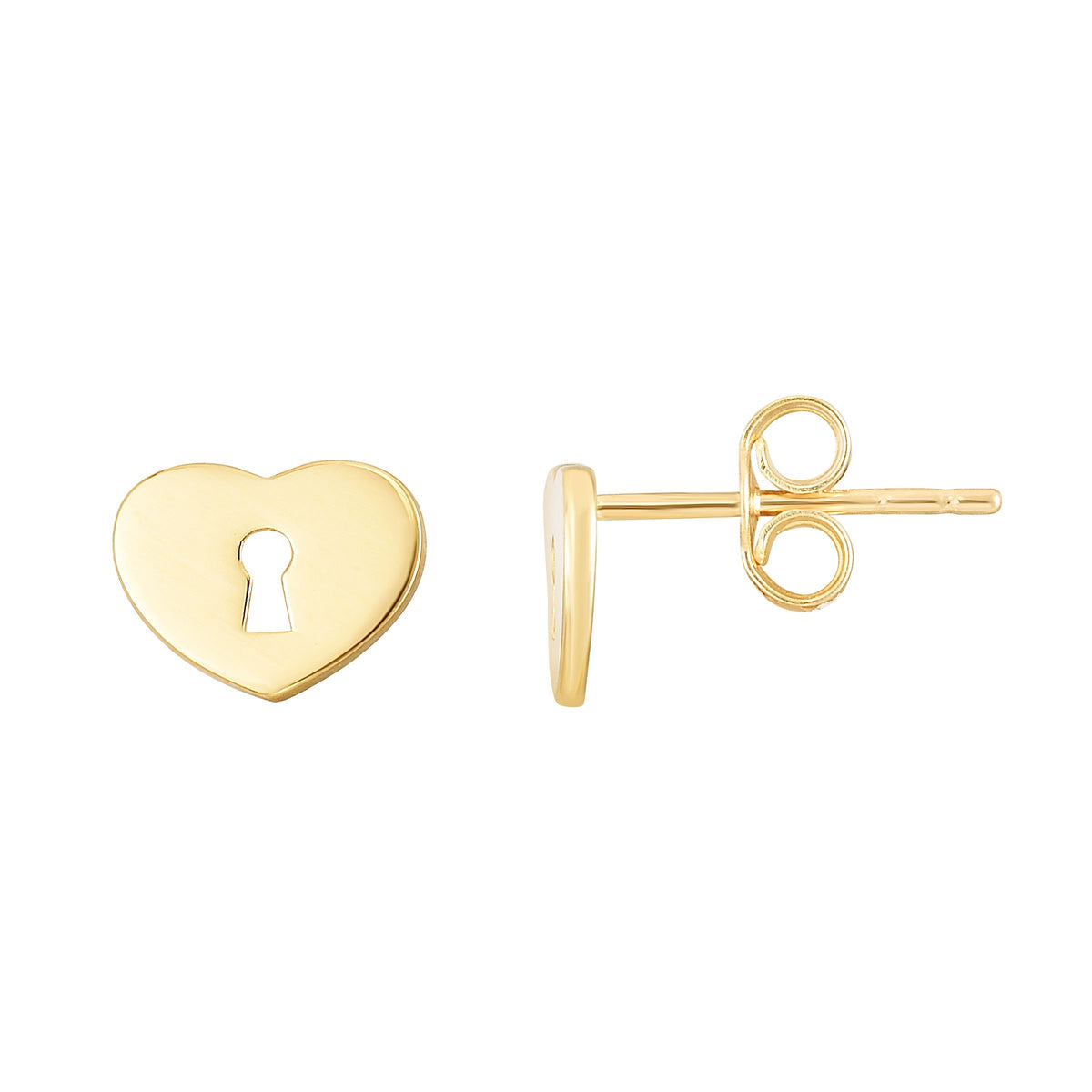 14k Yellow Gold Minimalist Heart Pad Lock Stud Earring