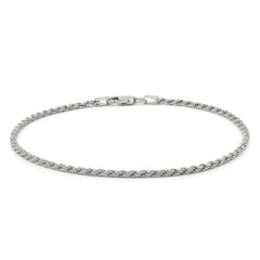 14K White Gold 2mm Solid Rope Diamond Cut Bracelet or Anklet