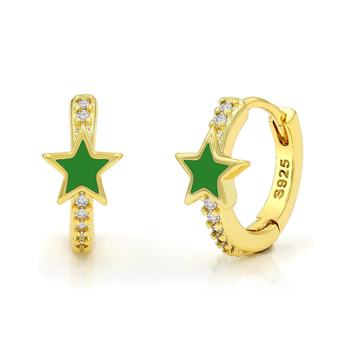 925 Sterling Silver Gold Plated Star Enamel Huggie Hoop Earrings